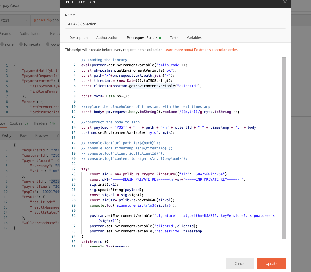Test APIs locally with Postman script | Alipay+ Developer Center User ...