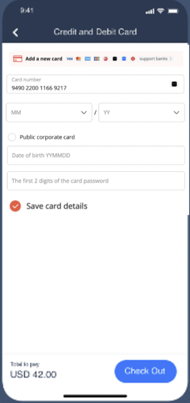 Pay with card payment methods