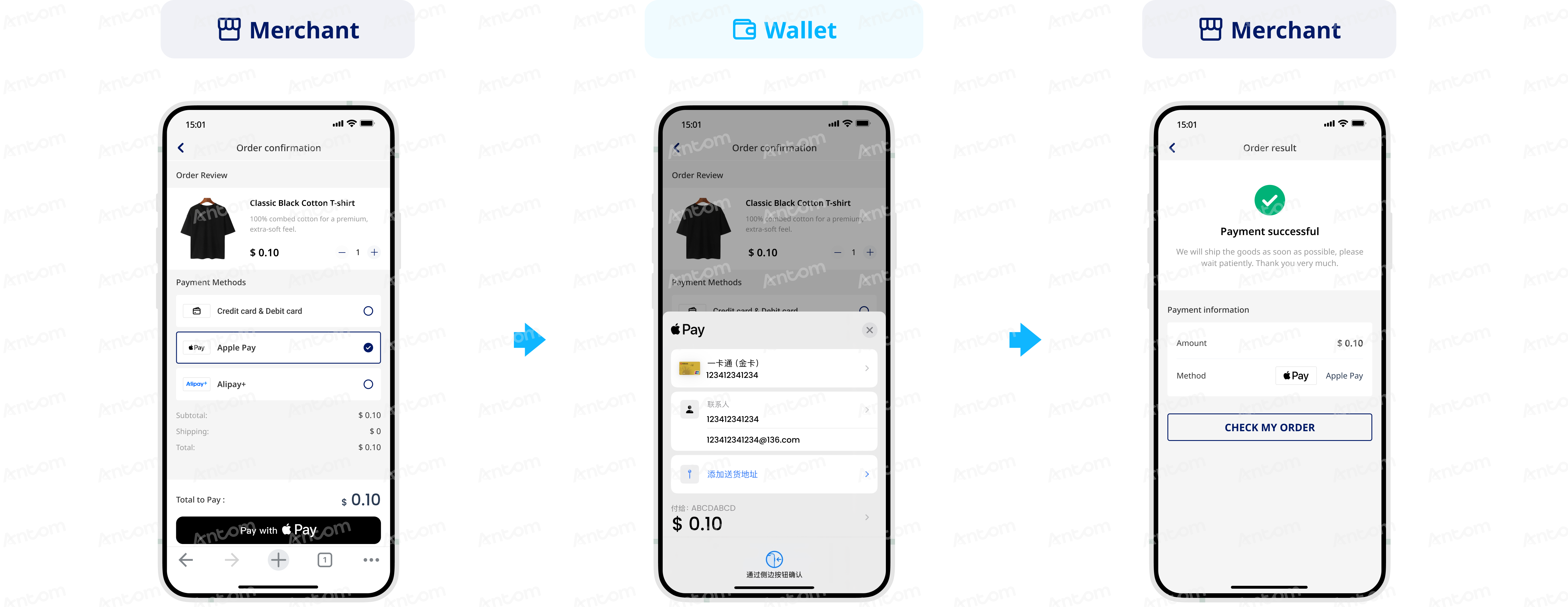 Mobile user experience for buyers completing payment with Apple Pay through APM API-only integration